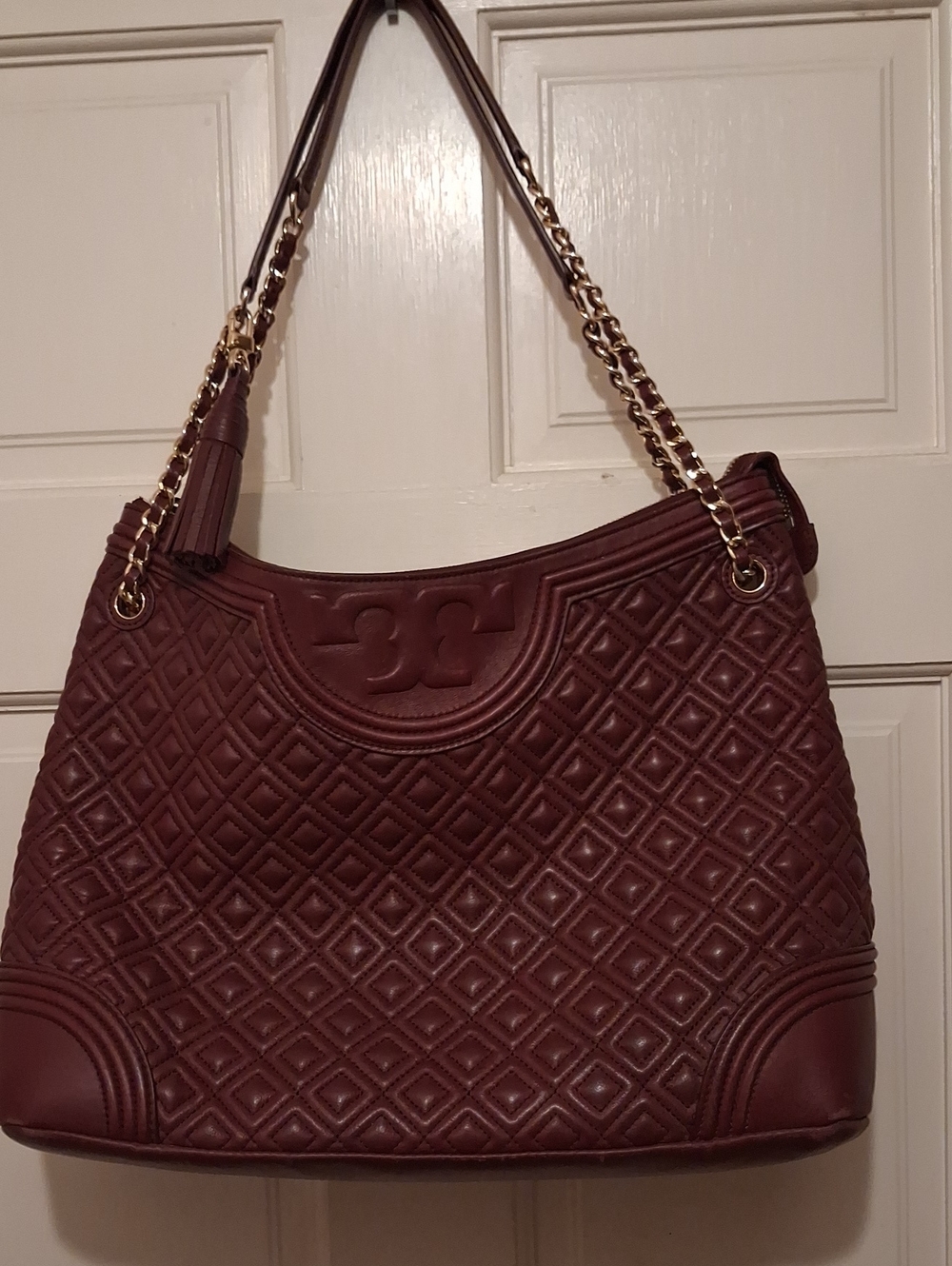 Tory Burch Quilted Leather Shoulder Bag in Burgundy